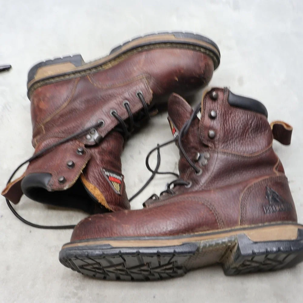 Rocky Men 8W Work Boots Brown Leather Ironclad Steel Toe Lace Up Waterproof 6693